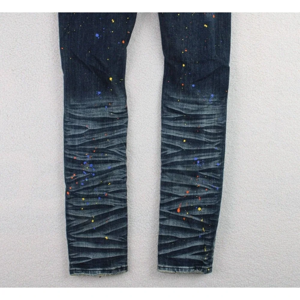 GFTD Los Angeles Distressed‎ Slim Jeans Mens 32 Blue Paint Splatter Streetwear